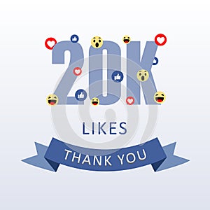 20K Likes Thank you number with emoji and heart- social media gratitude ecard