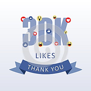 30K Likes Thank you number with emoji and heart- social media gratitude ecard