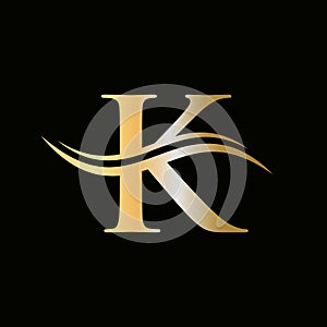 K Logo Golden Concept. K Letter Logo with Golden Luxury Color and Monogram Design. K Letter Initial Luxurious Logo Template