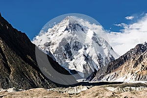 K2 mountain and Godwin-Austen glacier from Concordia, Karakoram, Pakistan photo