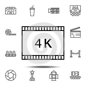 4k movie, tape, frame icon. Simple thin line, outline vector element of Cinema icons set for UI and UX, website or mobile