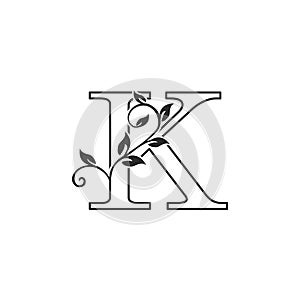 K Nature Floral initial letter logo icon. Monogram luxury floral leaves with letter logo icon for luxuries business identity