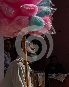 K.R.Market, Bangalore, India - February 06,2021: candy sellers on the streets of bangalore