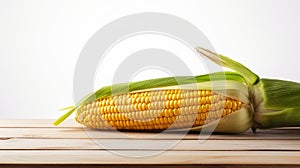 8k Resolution Corn On The Cob On White Wooden Table photo