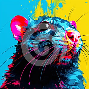 Colorful Pop Art Rat Painting With Realistic Hyper-detailed Portraits photo
