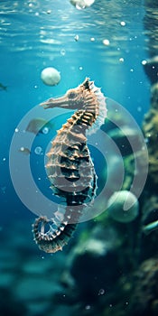 8k Resolution Seahorse Swimming In Baroque Maritime Style photo