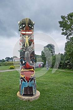 The K\'San totem in the park des trois berets Saint Jean Port Joli
