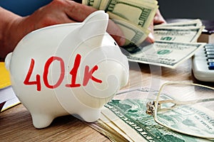 401k on a piggy bank. Savings for retirement.