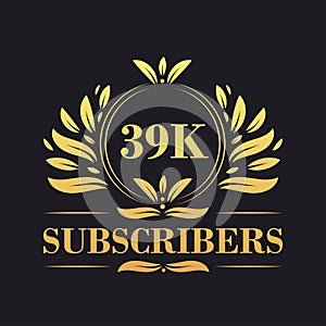 39K Subscribers celebration design. Luxurious 39K Subscribers logo for social media subscribers