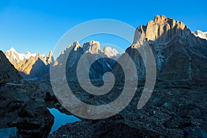 Trango tower family in Karakoram range, K2 trek, Pakistan, Asia photo