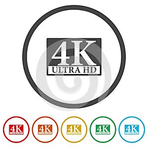 4K ultra hd icon. Set icons in color circle buttons photo