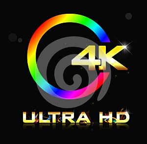 4K ultra HD sign isolated on black background photo