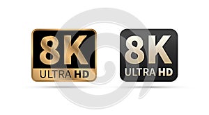 8K Ultra HD sign. 8K icon on white background. Vector illustration. photo