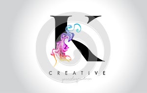 K Vibrant Creative Leter Logo Design with Colorful Smoke Ink Flo photo