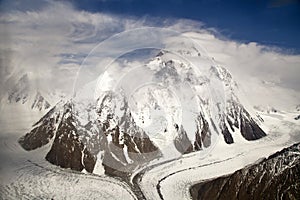 K2 , Angel peak and Glaciers in baltoro Skardu Karakorum range in northern areas of Gilgit Baltistan Pakistan