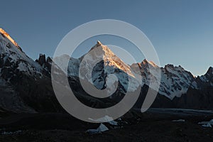 K2 base camp with karakorum range in background in the evening time