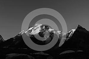 K2 base camp with karakorum range in background in the evening time