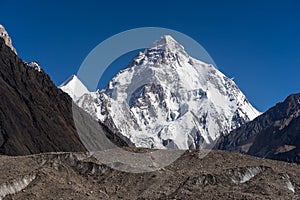 K2 mountain peak and Baltoro glacier, K2 trek, Pakistan