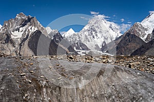 K2 mountain peak behind vigne glacier, Karakoram range, Pakistan