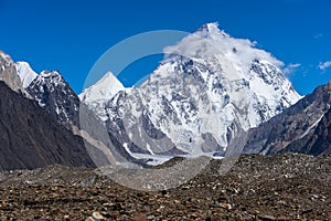 K2 mountain peak with cloud on top, Baltoro glacier, Gilgit, Pakistan