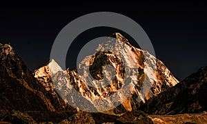 K2 peak , the second tallest mountain on the earth after sunset