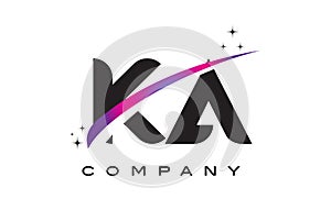 KA K A Black Letter Logo Design with Purple Magenta Swoosh photo
