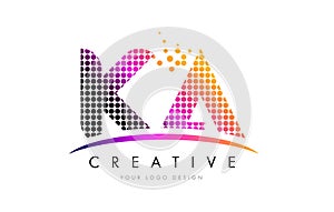 KA K A Letter Logo Design with Magenta Dots and Swoosh photo