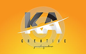 KA K A Letter Modern Logo Design with Yellow Background and Swoosh.