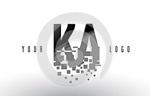 KA K A Pixel Letter Logo with Digital Shattered Black Squares