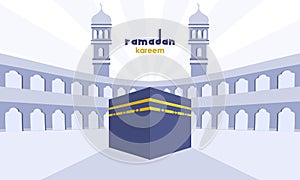 Kaaba in Al-Haram Mosque at Mecca, Saudi Arabia. Ramadan Kareem background concept.