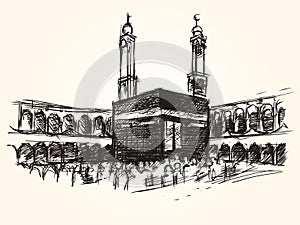 Kaaba holy symbolic building in islam vector sketch drawing pilgrimage hajj photo