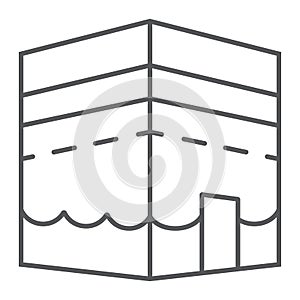 Kaaba in Mecca thin line icon, ramadan and religion, mecca mosque sign, vector graphics, a linear pattern on a white