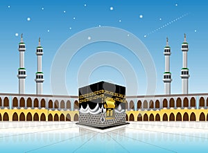 Kaaba mosque masjidil haram - holy mecca building moslem, for hajj, fitr, adha, kareem.