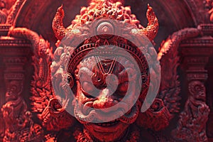 kaal bhairav red sculpture in temple