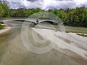 The Kabelsteg bridge in Munich over the river Isar photo