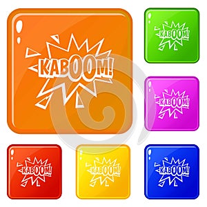 Kaboom, explosion icons set vector color