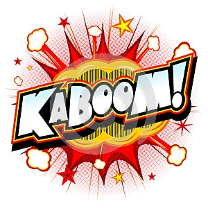 Kaboom - explosion illustration - red explosion, white backgroun