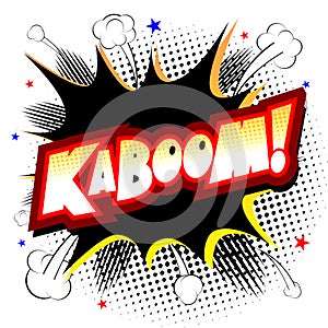 Kaboom illustration - black and yellow explosion, white backgrou