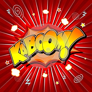 Kaboom illustration - yellow and orange text, red background