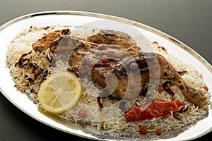 Kabsa Rice with grilled chicken - Mandi - Kabsah - Mandi Rice with Chicken photo