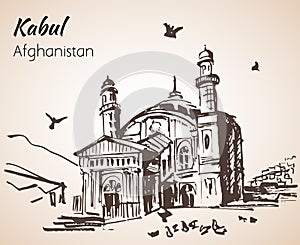 Kabul, capital of Afganistan. Shah-e Doh Shamshira Mosque. Sketch. photo
