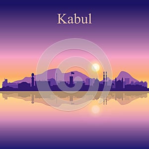 Kabul city silhouette on sunset background photo
