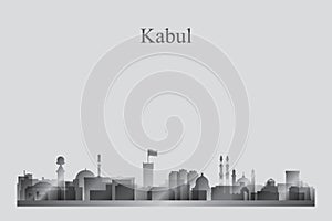 Kabul city skyline silhouette in grayscale photo