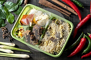 Kabuli rice on box with flat lay photography