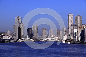 Kachidoki Bridge and Sumida River in Tokyo, Japan