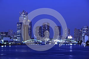 Kachidoki Bridge and Sumida River in Tokyo, Japan