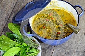 `Kaeng Kua Plalai` or `Thai Spicy Swamp Eel Curry` Is a Traditional Spicy Homemade Curry of Thailan