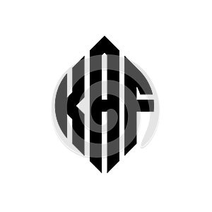 KAF circle letter logo design with circle and ellipse shape. KAF ellipse letters with typographic style. The three initials form a photo