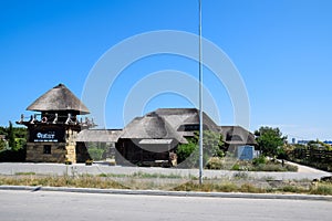 Kafe with cane roof. The roof is made of reeds and reeds