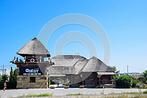 Kafe with cane roof. The roof is made of reeds and reeds